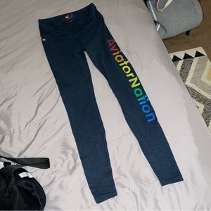 Aviator Nation Blue Leggings with Rainbow Logo